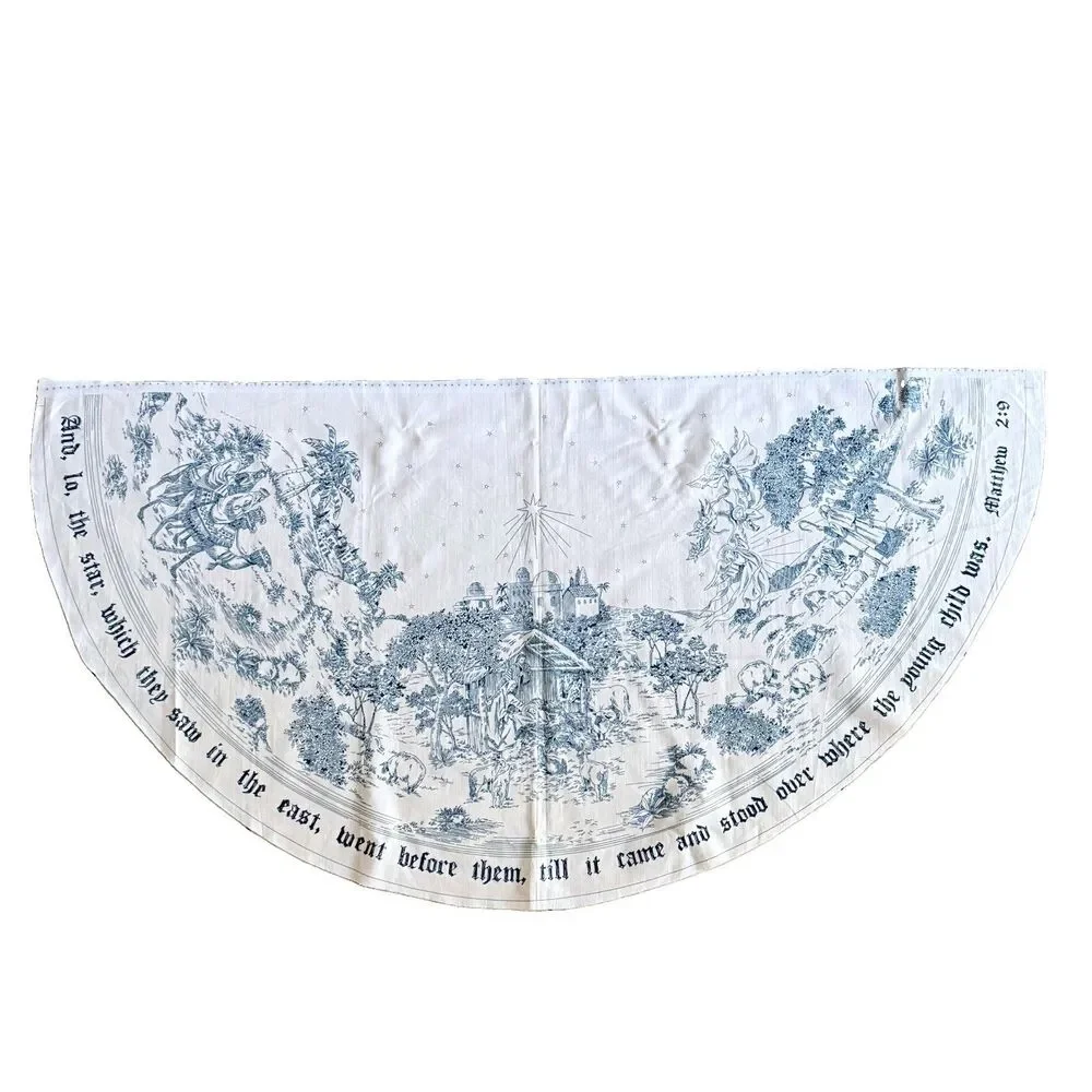 Daisy Kingdom Fabric Panels CHRISTMAS TOILE TREE SKIRT 1664 Nativity Blue 58
